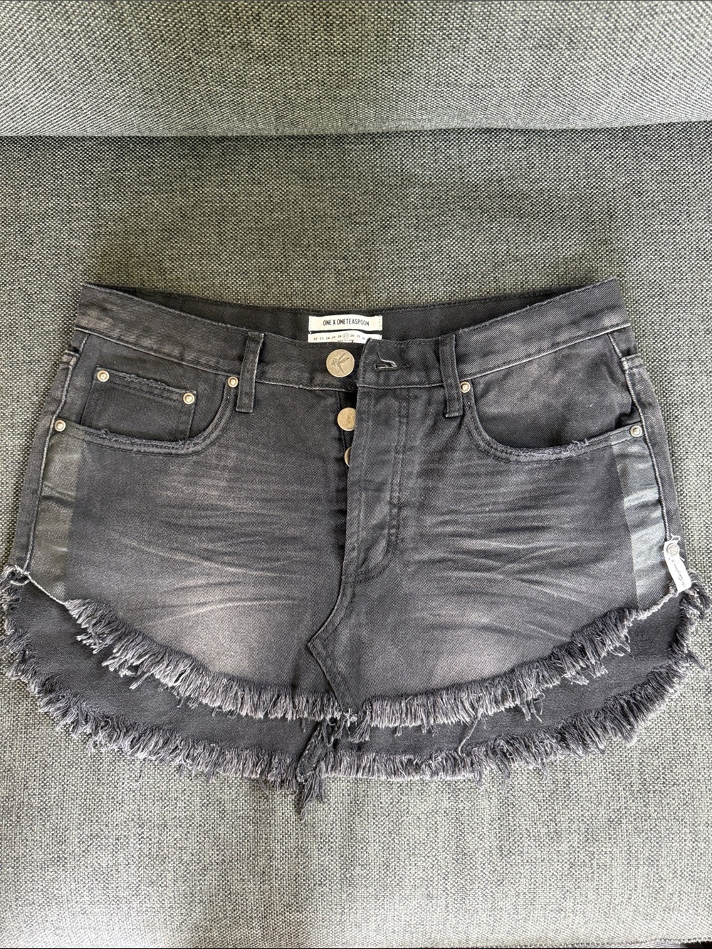 One Teaspoon Washed Black Frayed Hem Denim Shorts